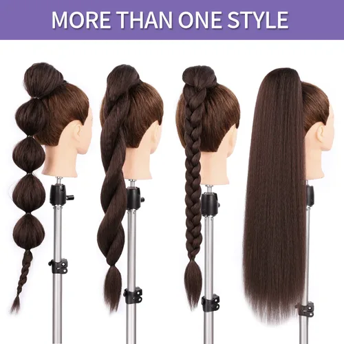 Vista 6 de WIGNEE Extensión de cola de caballo larga rizada recta y envolvente, extensión de cola de caballo Yaki negro natural para mujeres negras, Marrón