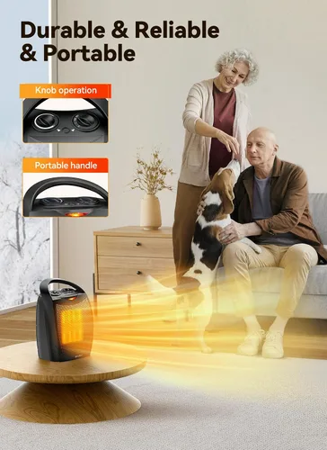 Vista 6 de Calentador ambiental portátil eléctrico, calentador de cerámica con termostato de 1500 W/750 W, calienta hasta 200 pies cuadrados en minutos, seguro