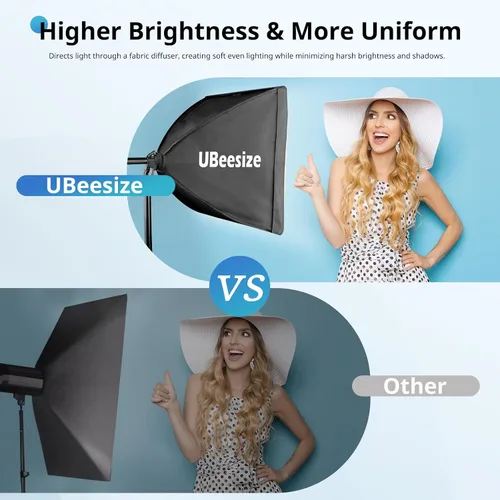 Vista 6 de UBeesize Softbox Kit de Iluminación para Fotografía, Kit de Iluminación Continua de 16" x 16" con Bombilla de Socket E27 de 40W 6500K, Iluminación