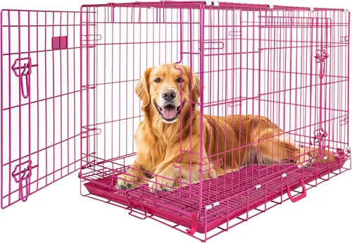 Vista 10 de HOMEY PET 61 cm Caja para perros de diseño plegable de color dorado para cachorros Ertra de tamaño pequeño con rejilla de suelo extraíble y bandeja
