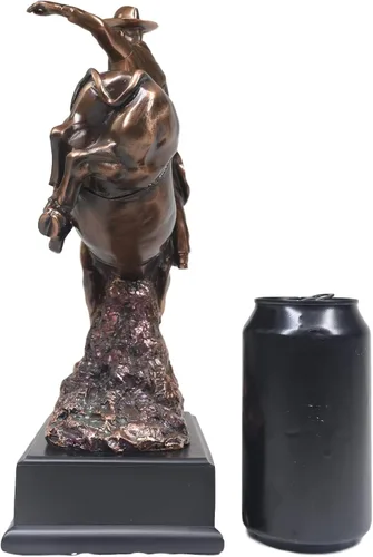 Vista 7 de Ebros - Estatua de vaquero de Bull Rider en Bucking Bull Rider en acabado de bronce sepia galvanizado, del viejo mundo, del salvaje oeste, ganado