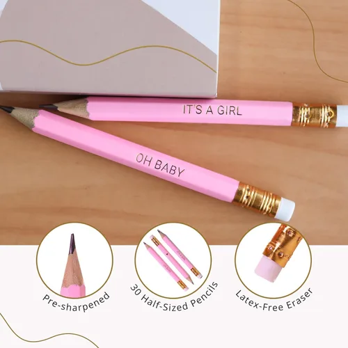 Vista 3 de Markt Mini lápices para juegos de baby shower para niña, lápices de corazón, juego de lápices rosados pequeños