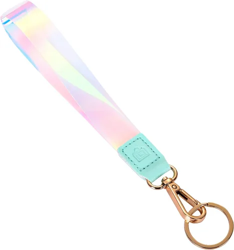 Vista 9 de Cordón de muñeca para llaves/correa de muñeca para USB, cartera pequeña y teléfono/llavero con cierre/llavero holográfico, Lila