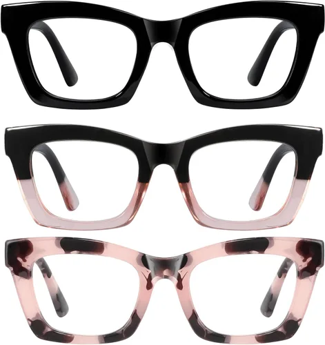 Vista 7 de Reading Glasses for women-3Pack Blue Light Blocking Computer Readers with Spring Hinge Fashion Eyeglasses