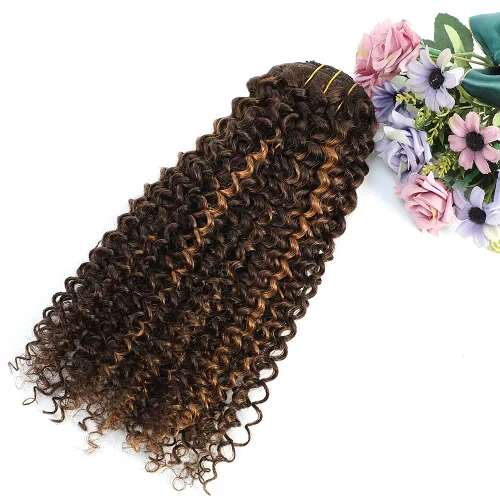 Vista 21 de Extensiones de cabello rizado con clip para mujeres afroamericanas, Urbeauty, Extensiones de cabello rizado con clip para cabello humano para chicas