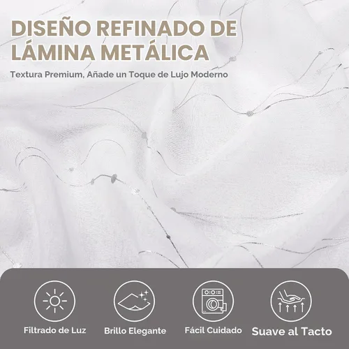 Vista 4 de Deconovo Light Filtering Sheer Curtains 96 Inches Long for Living Room Blanco brillante