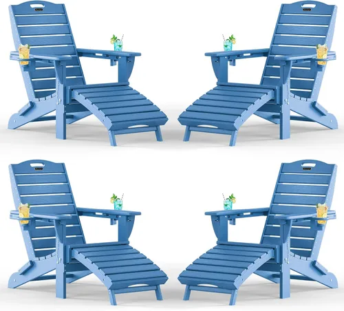 Vista 10 de Sillas Adirondack ajustables con otomana retráctil, silla Adirondack plegable de HDPE con 2 soportes para tazas, resistente a la intemperie