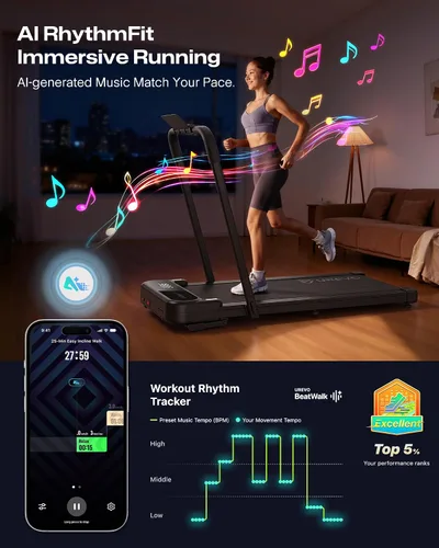 Vista 7 de UREVO Strol 2E Pro Smart Walking Pad Treadmill with APP, 12% Incline, Compact Walking Pad with Safety Handle, Plug & Play, Desk Treadmill with LED