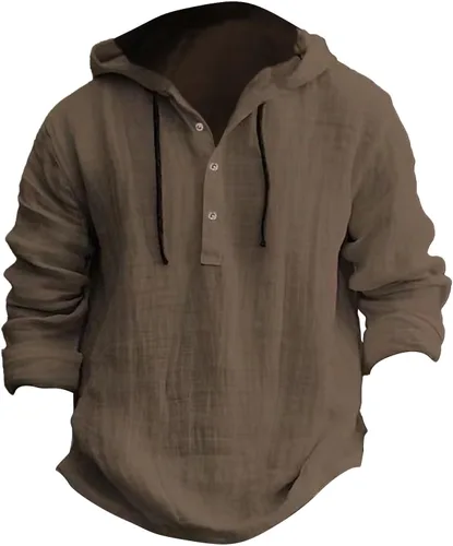 Vista 7 de Sudadera con capucha de lino y algodón para hombre, de manga larga, transpirable, casual, para primavera y otoño