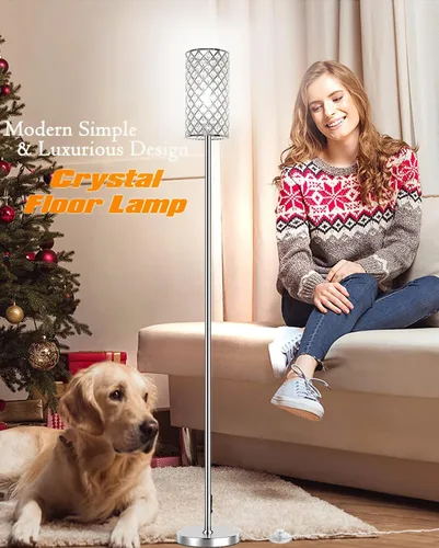 Vista 4 de Lámparas de pie de cristal – Moderna lámpara de pie plateada con 3 bombillas LED CCT para decoración elegante del hogar, sala de estar y dormitorio