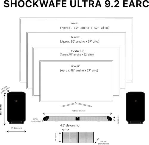 Vista 2 de Shockwafe 9.2.4 Dolby Atmos/DTSX Surround Soundbar Sys-Dual 10" Subs*1300W