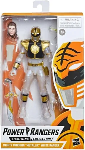 Vista 5 de Power Rangers Lightning Collection Mighty Morphin Metallic White Ranger Figura de acción coleccionable de 6 pulgadas con accesorios