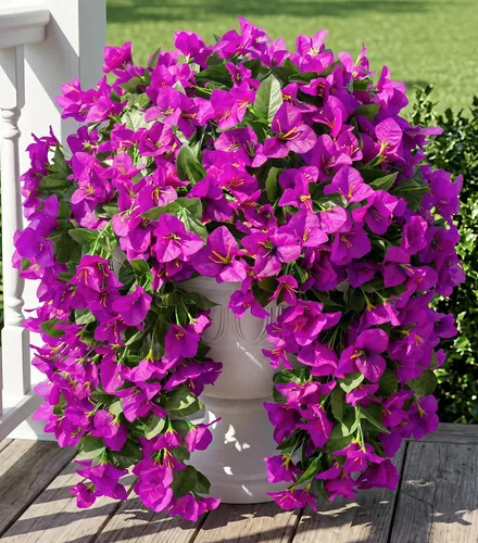 Vista 11 de Flores artificiales de Bouganville falsas para decoración al aire libre, 2 piezas de flores falsas de seda con vides largas colgantes resistentes a