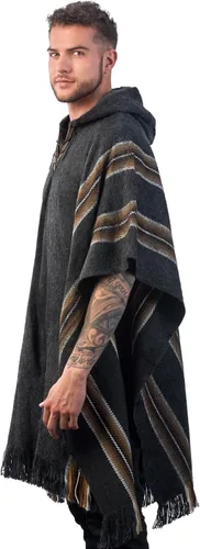 Vista 6 de Poncho con capucha de alpaca para hombre, cálido y suave, capa