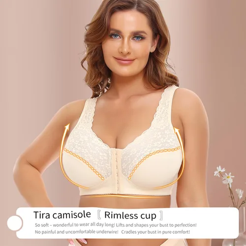 Vista 4 de Everyday Comfort - Brasier de postura con cierre frontal para mujer, sin varillas, sin relleno, con correa de encaje ancha