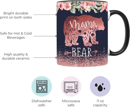 Vista 2 de YouNique Designs Taza de mamá oso, 11 onzas, taza para mamá, taza de mamá oso, taza de café única para el día de la madre de hija e hijo, Best Mom