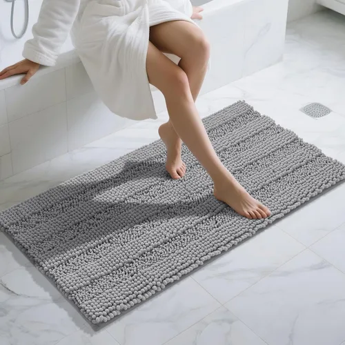 Vista 112 de Yimobra Tapetes de baño lavables, de chenilla súper suave y absorbente, para suelo y alfombra, de secado rápido, antideslizante, para bañera y Beige