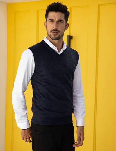 Vista 3 de COOFANDY Chaleco de suéter casual ligero con cuello en V para hombre, Vino