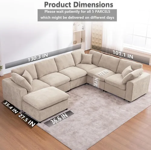 Vista 2 de Sofá modular de gran tamaño, sofá esquinero grande de 7 plazas, moderno sofá modular en forma de U con sofás otomanos de nube para sala de estar