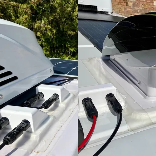 Vista 7 de Prensaestopas de entrada de cable solar, cable de extensión solar suave 10AWG de 0.33 pies y conector, resistente a los rayos UV, carcasa de doble