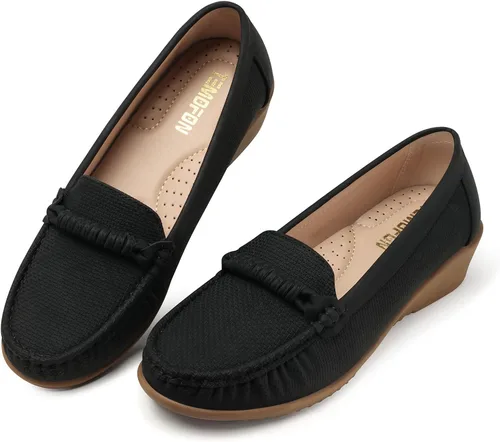 Vista 2 de TOMOFON - Mocasines para mujer, zapatos planos de piel, cómodos, cómodos, con arco y soporte ancho