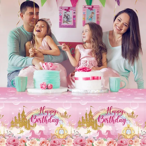 Vista 7 de Oudain Paquete de 3 manteles de plástico desechables para fiesta de princesa, manteles de plástico desechables con diseño de princesa, manteles