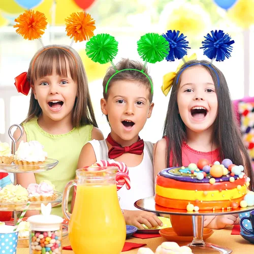 Vista 6 de Tigeen 12 diademas con pompones para la cabeza con pompones para fiesta de cumpleaños, accesorios para mujeres y adultos (color mezclado)