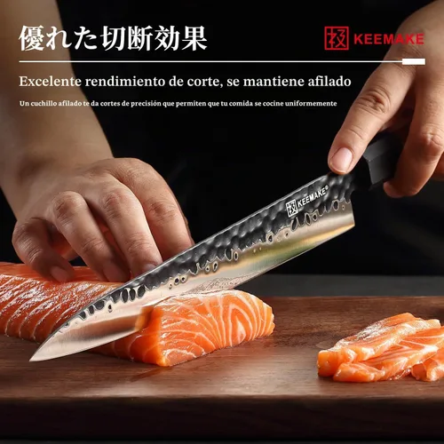 Vista 5 de KEEMMAKE Cuchillo de Sushi Japonés Cuchillos de Sashimi 10 Pulgadas, Cuchillo Yanagiba de Acero Inoxidable 440C, Cuchillos de Chef de Cocina