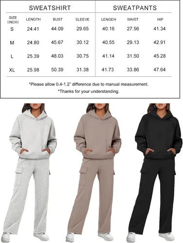 Vista 7 de AUTOMET Conjunto deportivo de 2 piezas para mujer, sudadera de manga larga con pantalones deportivos tipo cargo