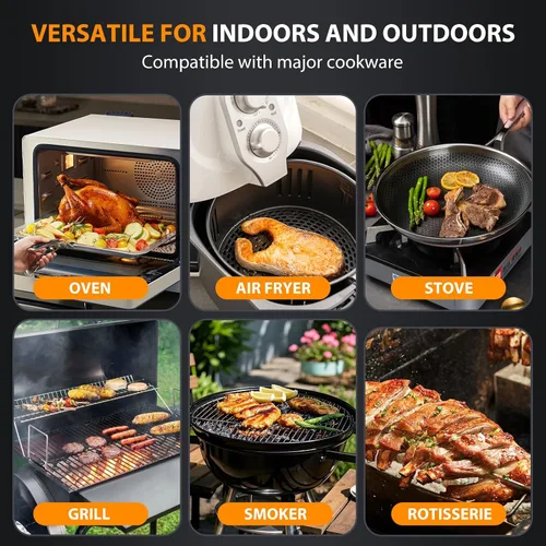 Vista 4 de Termómetro inalámbrico para carne con 2 sondas y rango de 800 pies – Termómetro inteligente Bluetooth para parrilla de barbacoa con base