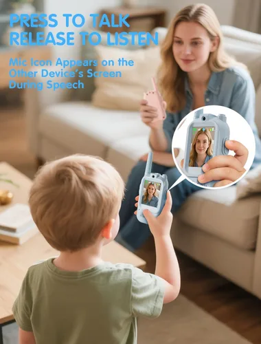 Vista 4 de Walkie Talkie para niños con video: paquete de 2 juguetes recargables para niños pequeños con cámara HD y cambiador de voz, juguetes de regalo