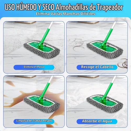 Vista 4 de Reusable Microfiber Mop Pads Compatible with Sweeper Mop,Wet pad Refills Chenille - Gris