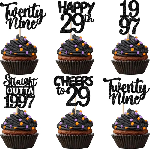 Vista 56 de 30 piezas negras para cupcakes de 10.º cumpleaños con purpurina Ten Happy 10 Straight Outta 2016 para saludos a 10 años 10 cumpleaños, boda Negro