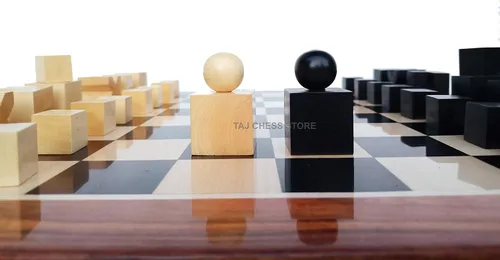 Vista 3 de Juego de ajedrez modelo Bauhaus Mid Century Tournament Ajedrez de madera con tablero de ajedrez de madera de ébano de 17 pulgadas con bordes