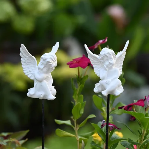 Vista 7 de OwMell Juego de 2 Estacas Decorativas de Jardín con Ángeles, Pequeños Adornos de Ángeles de Hadas para Jardín, Estatua Conmemorativa de Ángel
