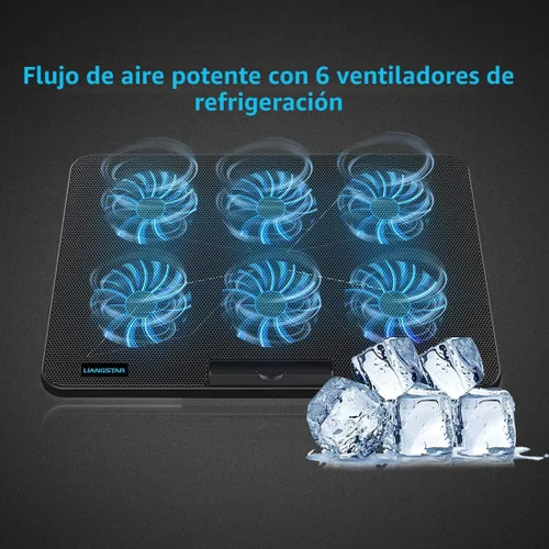 Vista 4 de LIANGSTAR Almohadilla de enfriamiento para laptop, enfriador de laptop con 6 ventiladores silenciosos para portátiles de 12 a 17 pulgadas, soporte