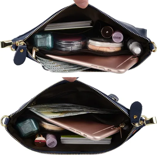 Vista 4 de YALUXE Genuine Leather Wristlet Handbags Purses Cell Phone Pocket Clutch Wallet Crossbody Bags for Women Azul