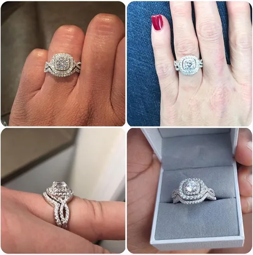 Vista 3 de Newshe - Juego de anillos de compromiso para mujer, plata esterlina 925 de 1.8 quilates, redondo, blanco, AAA Cz, tamaño 5-10
