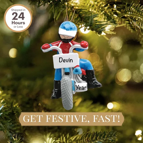 Vista 2 de Adorno personalizado de moto de cross 2026 Adornos de Navidad deportivos grabados con láser para árbol Regalo de recuerdo personalizado