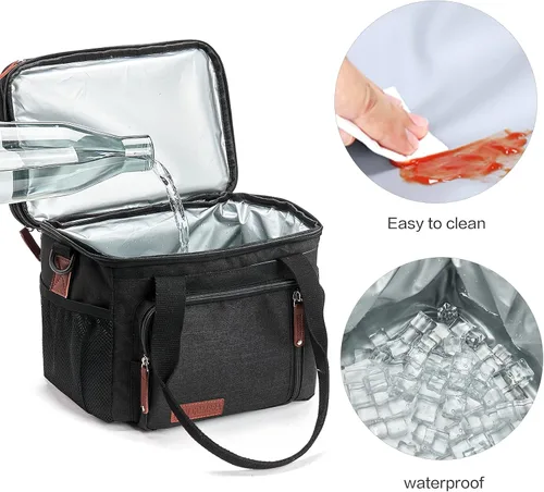 Vista 4 de MOV COMPRA Bolsas de almuerzo para hombres y mujeres, lonchera negra para adultos, para el trabajo, ampliable, a prueba de fugas, doble cubierta