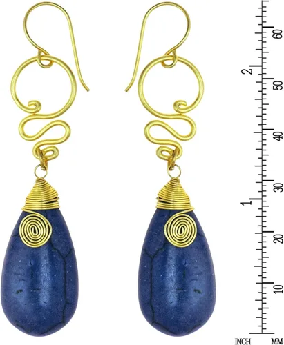 Vista 4 de AeraVida Aretes de gancho de pez de howlita teñidos de latón, tribales bohemios, reconstruidos, color azul marino, con forma de lágrima, remolinos
