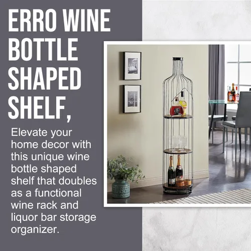 Vista 2 de Kings Brand Furniture - Soporte alto en forma de botella de vino con estante, soporte independiente para estante de vino de piso, organizador