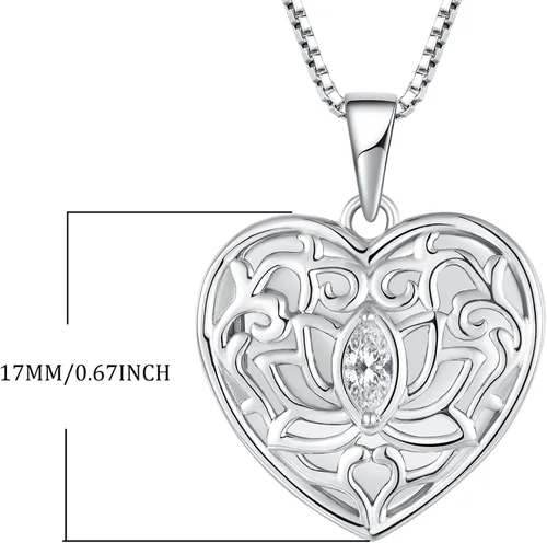 Vista 5 de STARCHENIE Collar con colgante de medallón de loto para mujer plata de ley 925 cadena de 180in