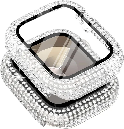 Vista 9 de Surace - Carcasa de 1.49 pulgadas compatible con Apple Watch con protector de pantalla, caja protectora general con diseño de diamantes brillantes