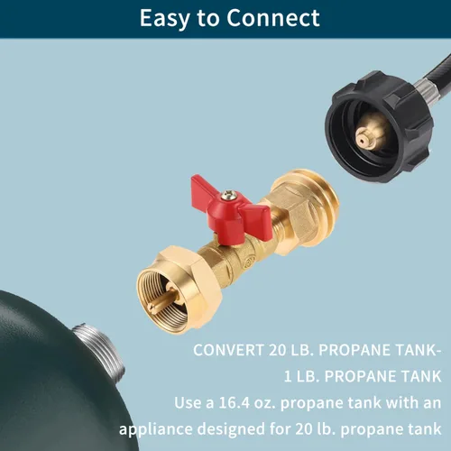Vista 5 de Adaptador de propano de 20 libras a 1 libra convertidor con válvula, Adaptador de tanque de propano de 20 lb a 1 lb con válvula Convierte rosca
