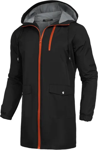 Vista 38 de COOFANDY Chubasquero largo para hombre, chaqueta impermeable para exteriores, con capucha