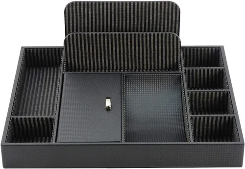 Vista 3 de Massca Caja de cuero PU Valet estación de carga organizador de escritorio de oficina multidispositivo. Organizador de mesita de noche perfecto ideal