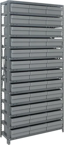 Vista 261 de Quantum QSBU-245BK Heavy Duty Shelving Unit with (7) Shelves and (24) QUS245 Black Bins for Garage Warehouse Storage Distribution 400 lb Load