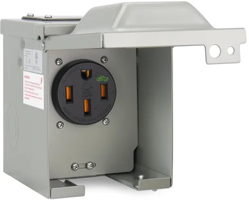 Vista 8 de Caja de toma de corriente RV de 30 amperios y 125 voltios, cerrada, con cerradura, resistente a la intemperie, NEMA TT-30R, panel de receptáculo