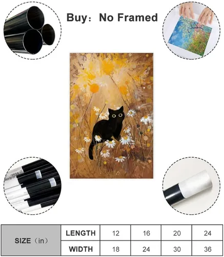 Vista 2 de Fyzuf Arte de pared de gato, pintura al óleo sobre lienzo, póster de lindo cubismo de gato, colorido, lindo, gatos, decoración estética, habitación